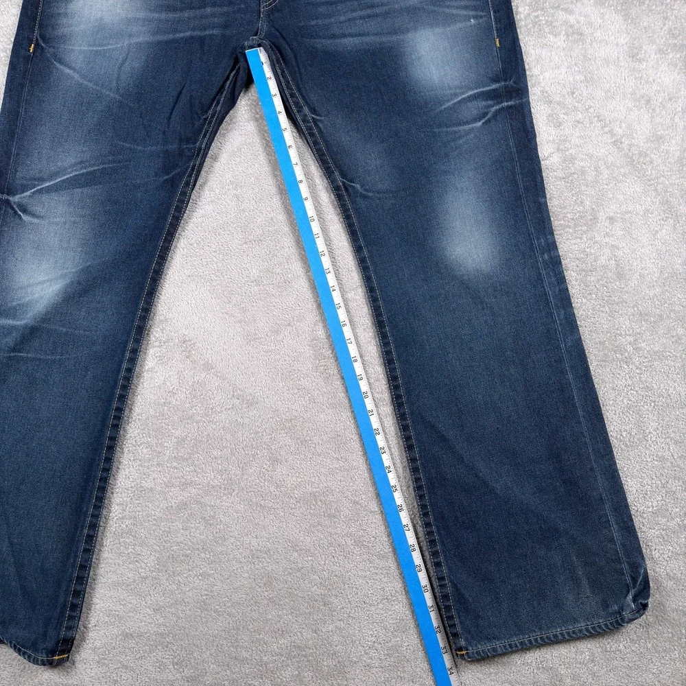 True Religion Jeans Mens 44x34 Straight Allover Earthworm Gold Cursed Blue Denim